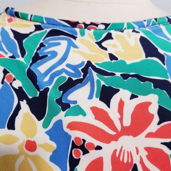 Vintage 80's retro floral tropical print party shirt top blouse 12 - Picture 5 of 5